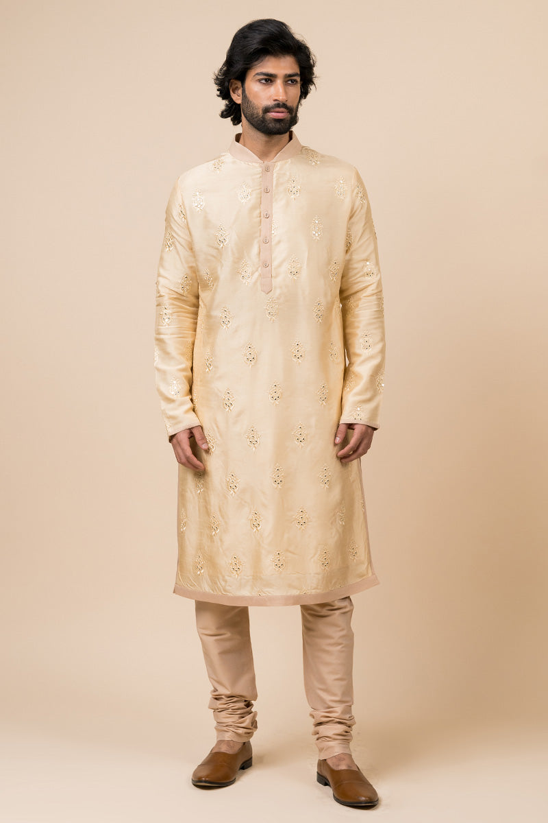 Gold Mirror Work Shciffli Kurta Set