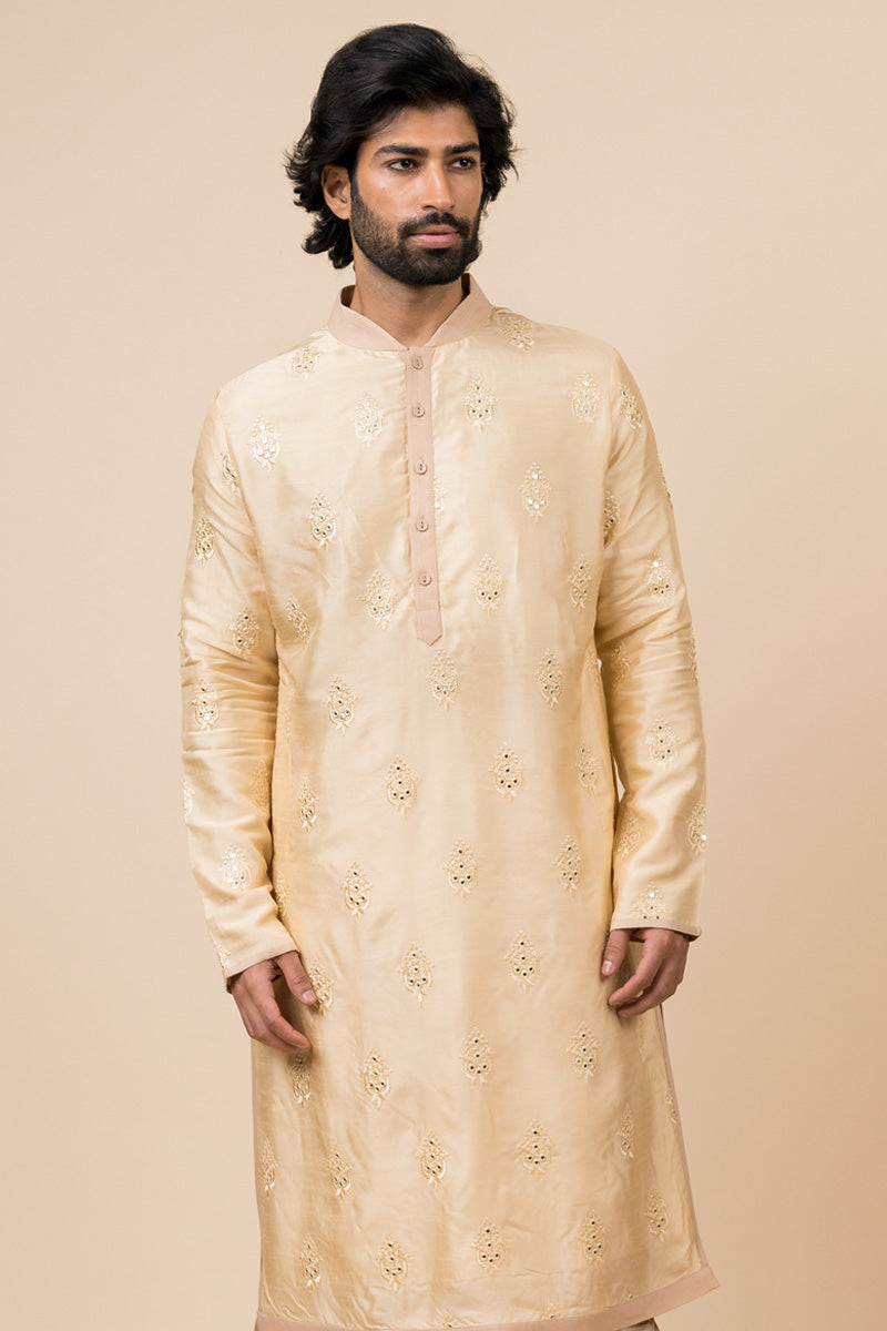 Gold Mirror Work Shciffli Kurta Set