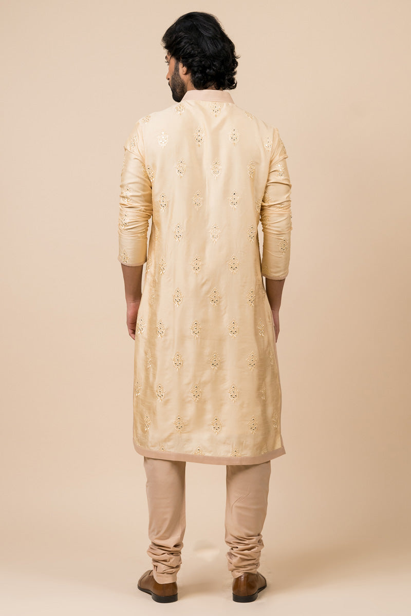 Gold Mirror Work Shciffli Kurta Set