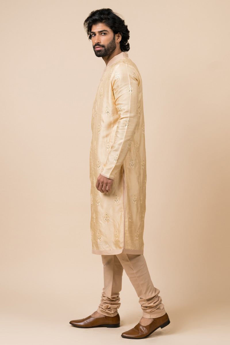 Gold Mirror Work Shciffli Kurta Set