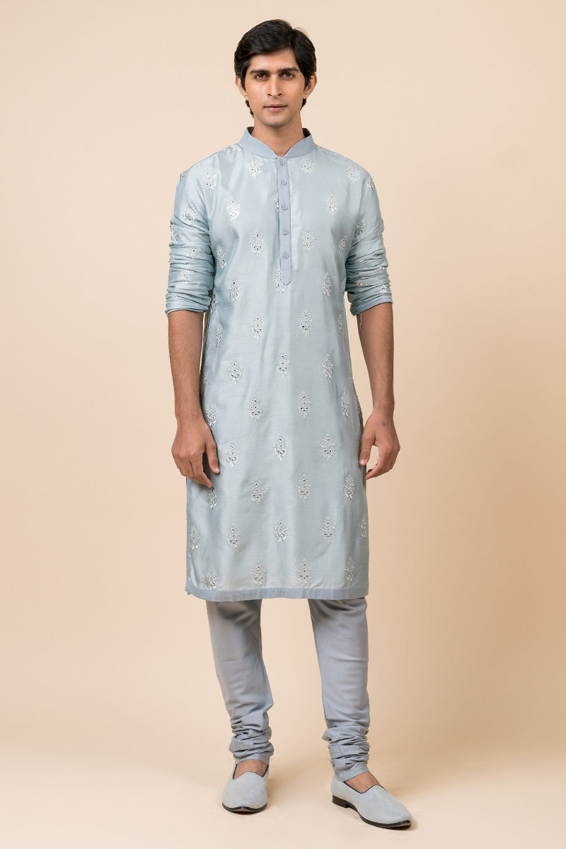 Light Blue Mirror Work Shciffli Kurta Set