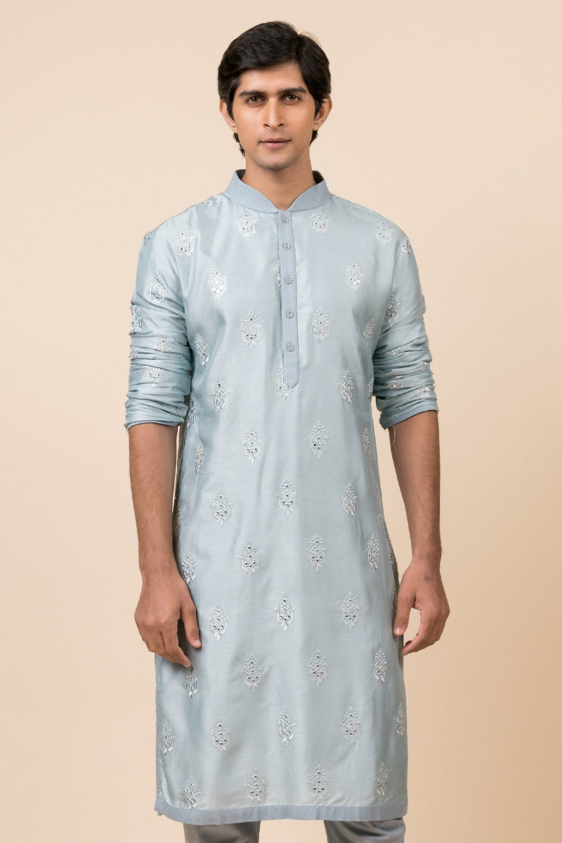 Light Blue Mirror Work Shciffli Kurta Set