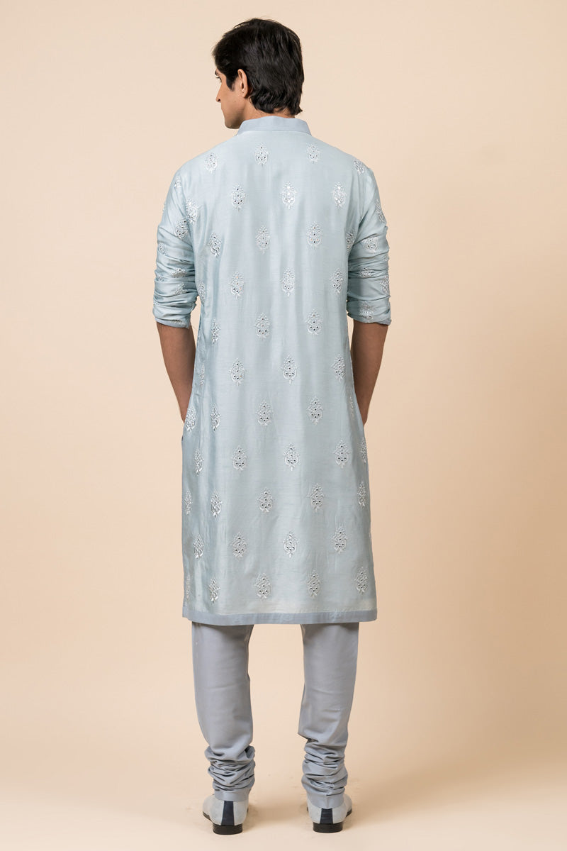 Light Blue Mirror Work Shciffli Kurta Set