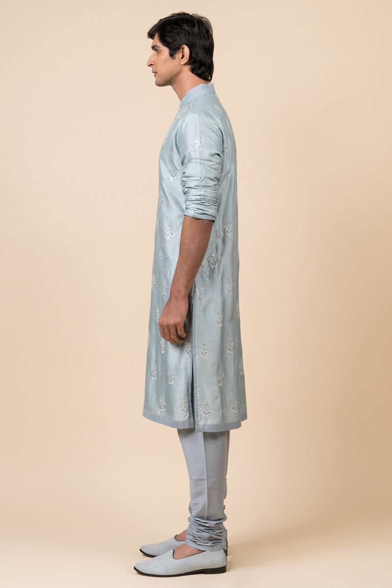 Light Blue Mirror Work Shciffli Kurta Set