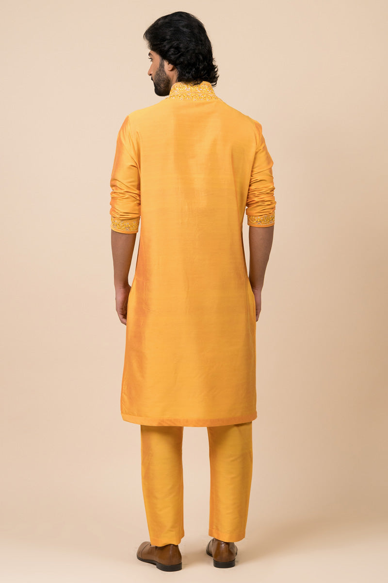 Yellow Ochre Kurta Set With Aari Work Detailing