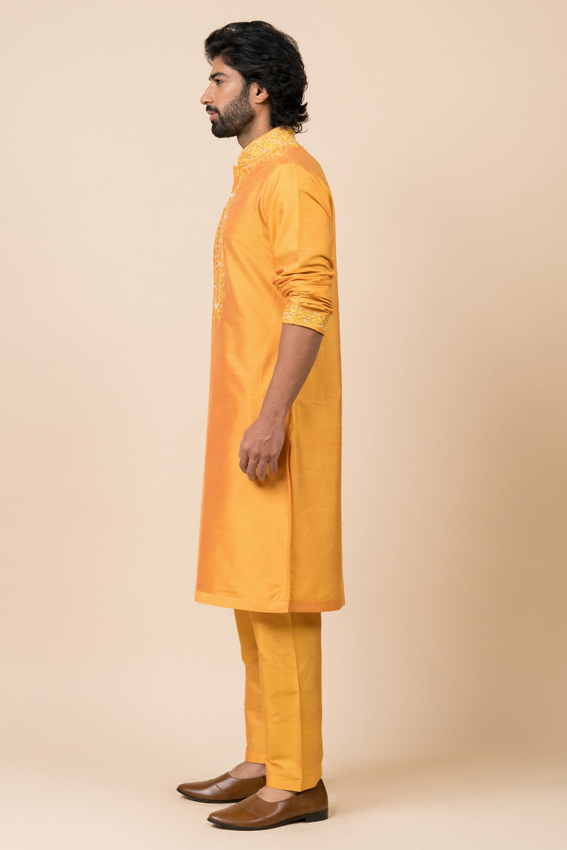 Yellow Ochre Kurta Set With Aari Work Detailing