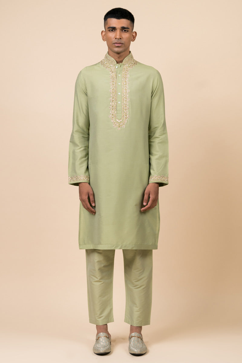 Light Green Kurta Set With Aari Work Detailing