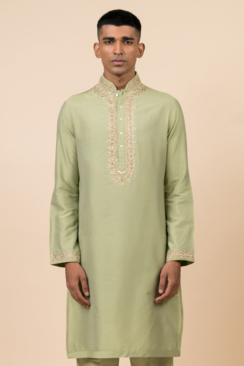 Light Green Kurta Set With Aari Work Detailing