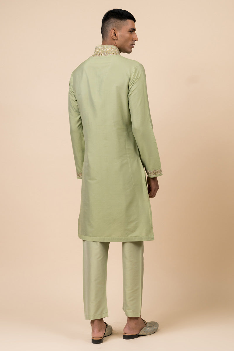 Light Green Kurta Set With Aari Work Detailing