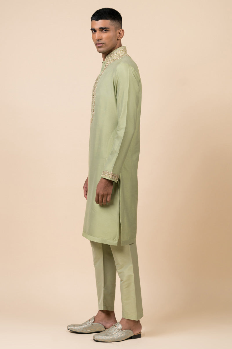 Light Green Kurta Set With Aari Work Detailing