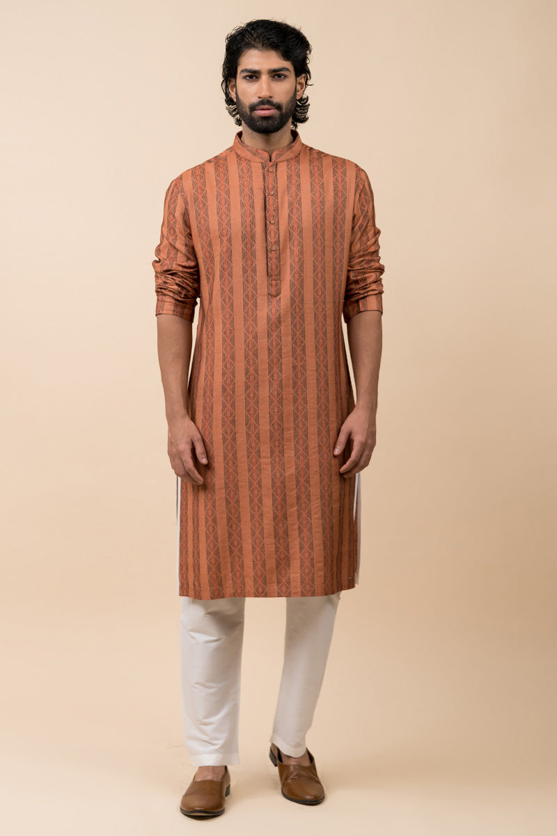 Rust Kurta Set With Jaali Detailing