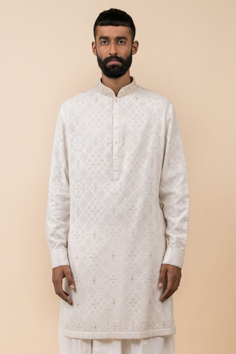 Ivory Festive Jacquard Kurta Set