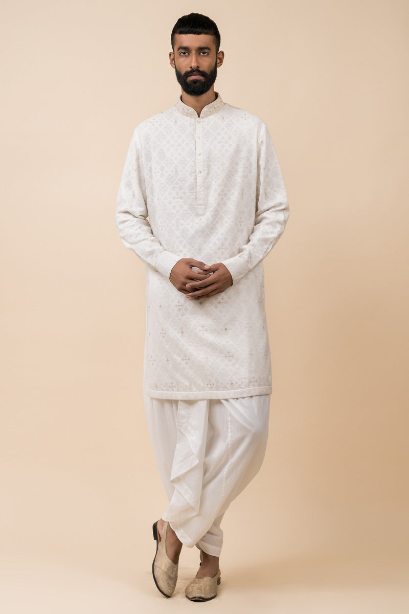 Ivory Festive Jacquard Kurta Set