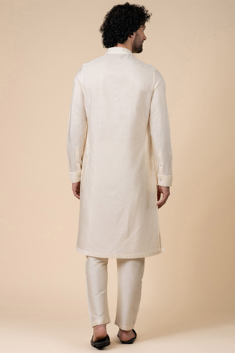 Ivory Kurta Set With Thread Textured Yoke Detailing