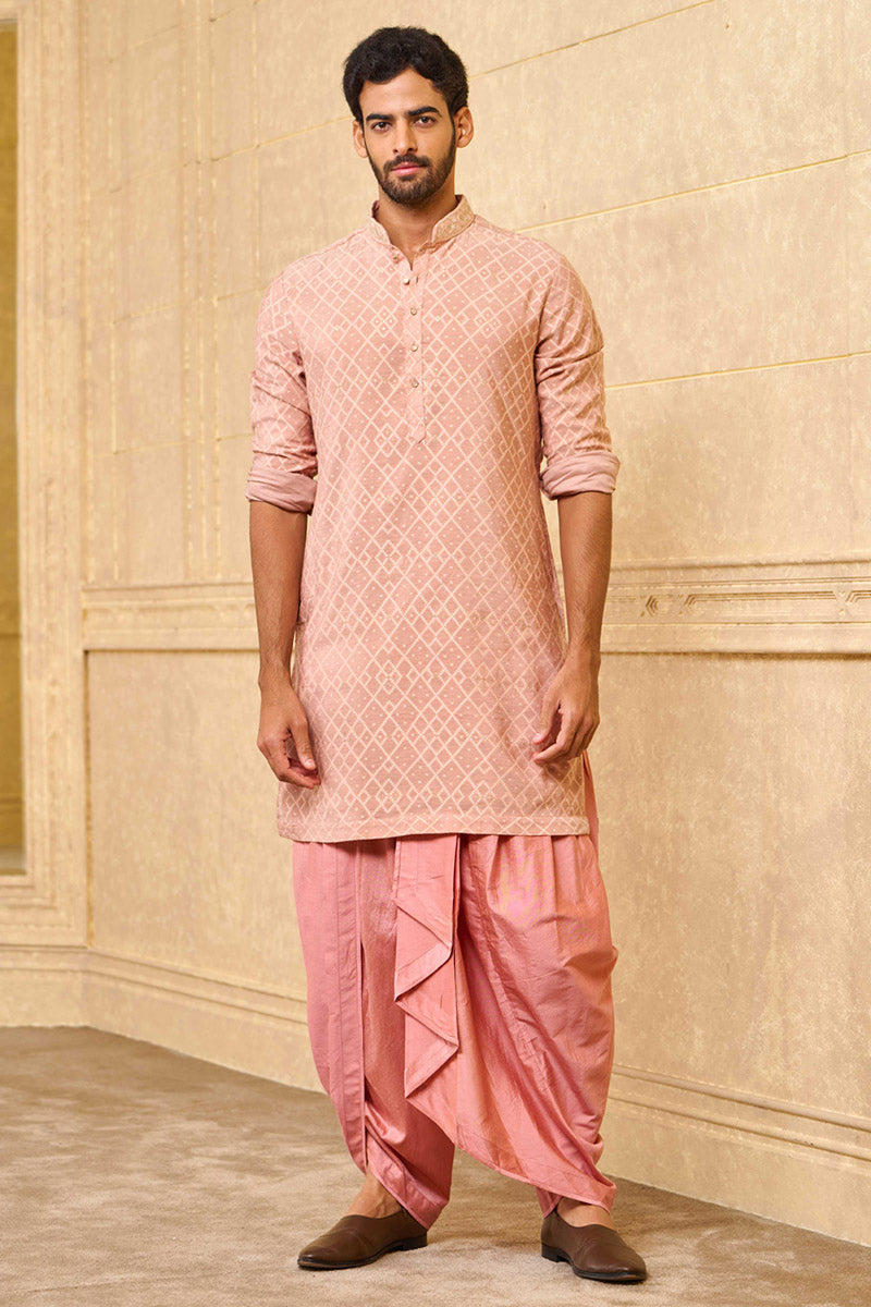 Pink Festive Jacquard Kurta Set