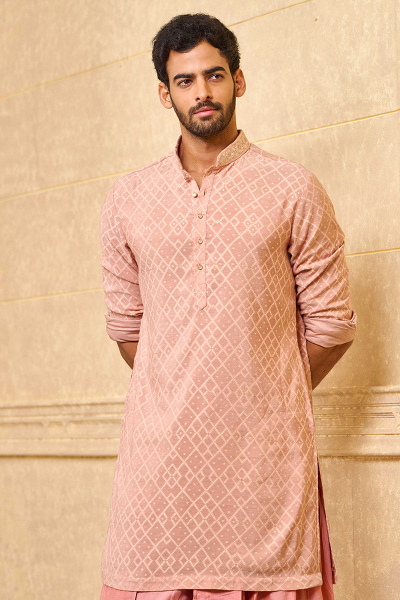 Pink Festive Jacquard Kurta Set