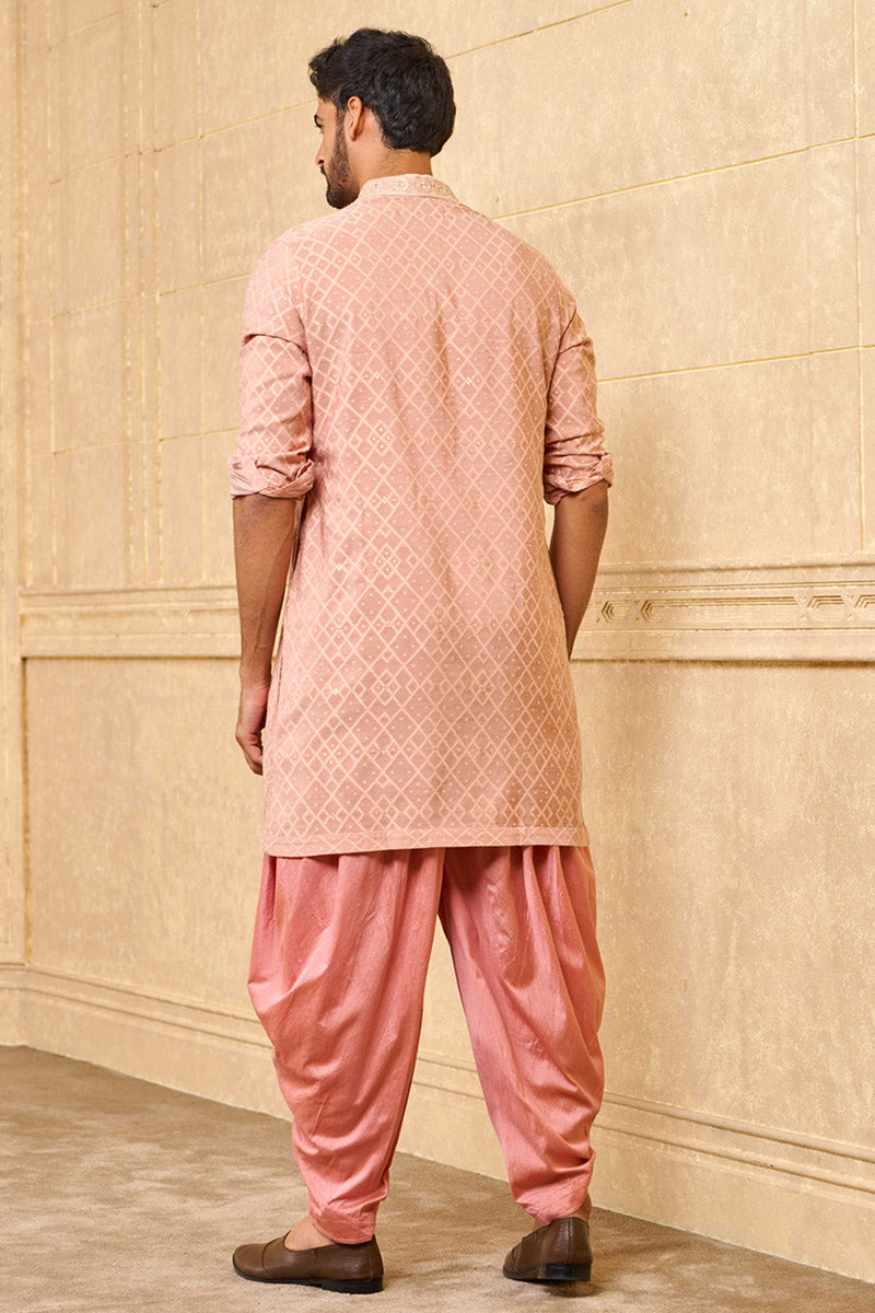 Pink Festive Jacquard Kurta Set