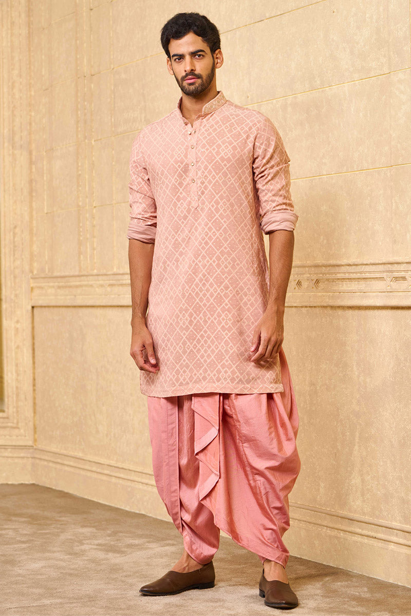 Pink Festive Jacquard Kurta Set