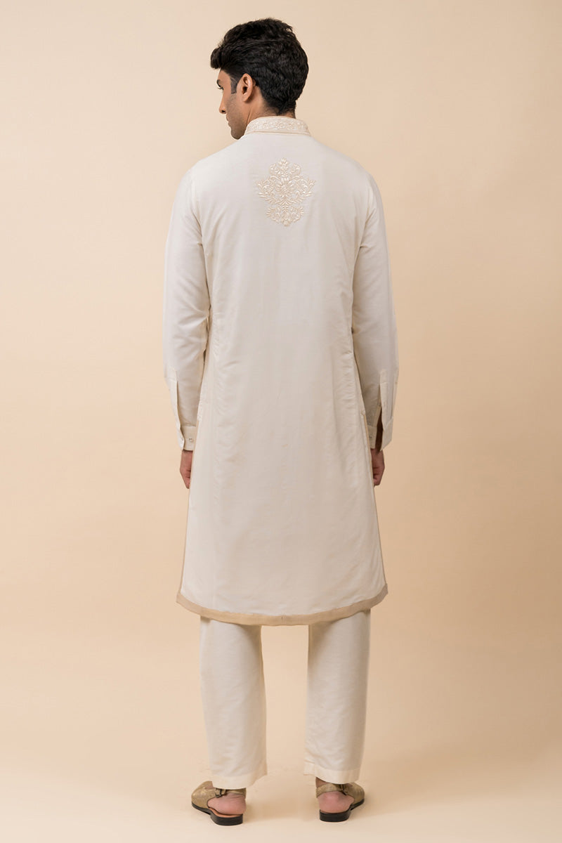 Ivory Kurta Set With Embroidered Placket