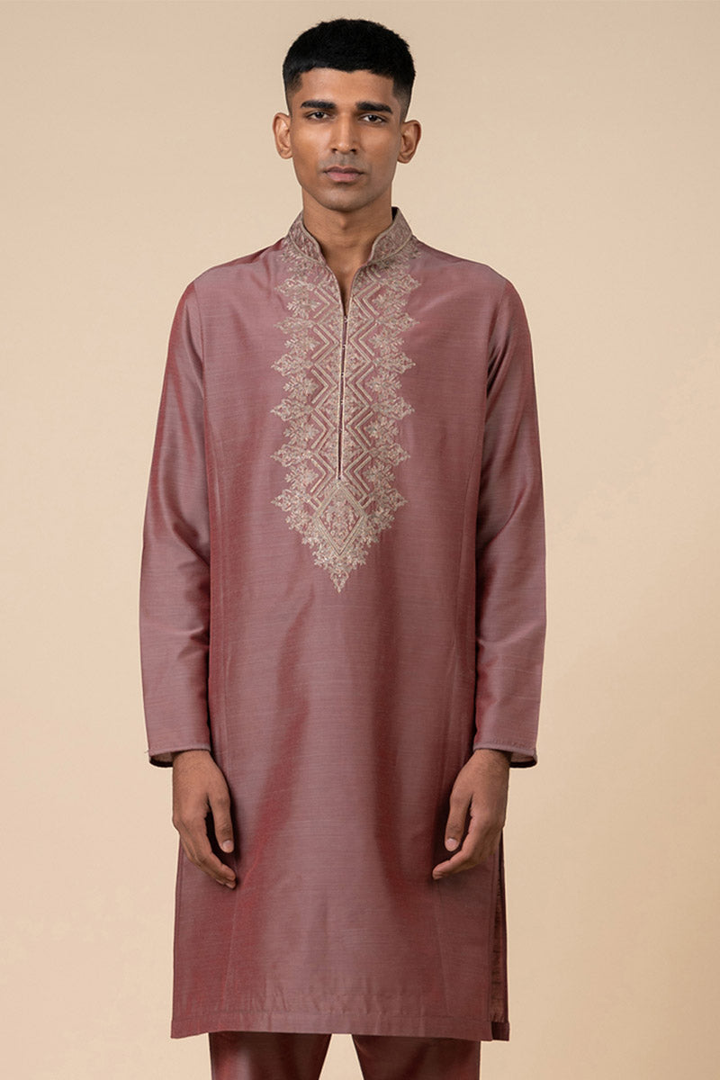 Pink Kurta Set With Elaborated Resham Work