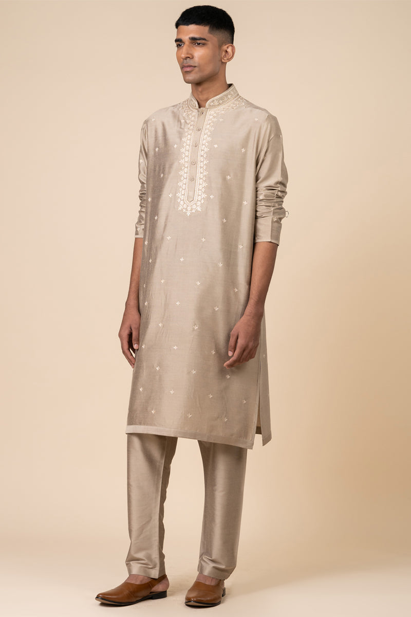 Grey All Over Embroidered Kurta Set