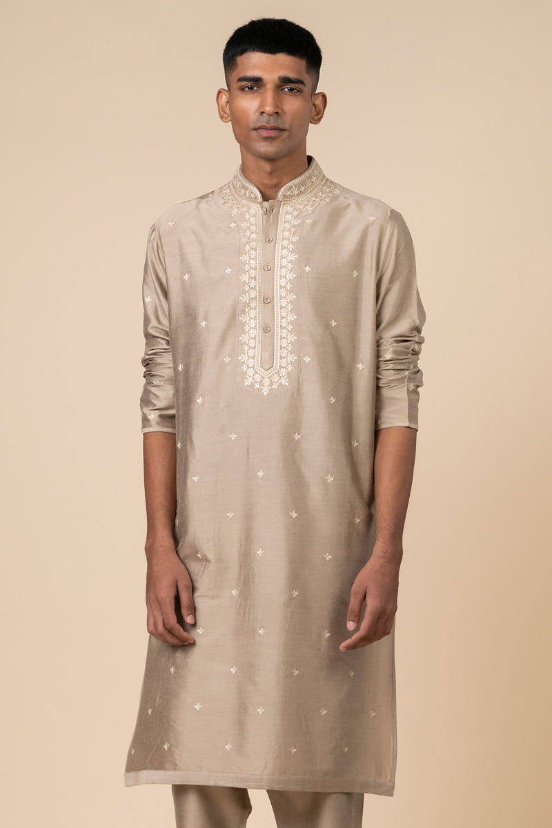 Grey All Over Embroidered Kurta Set