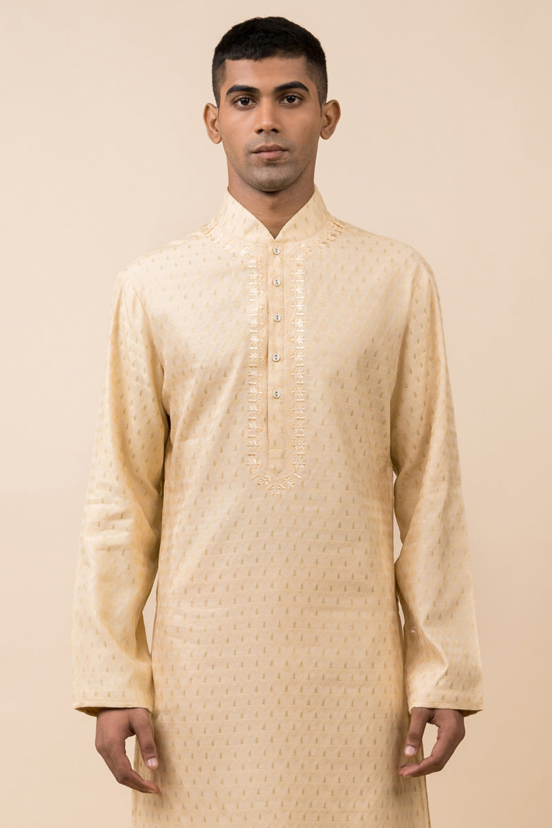 Orange Textured Kurta Set