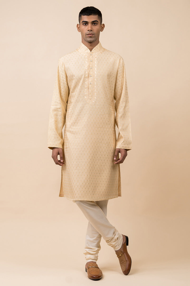 Orange Textured Kurta Set