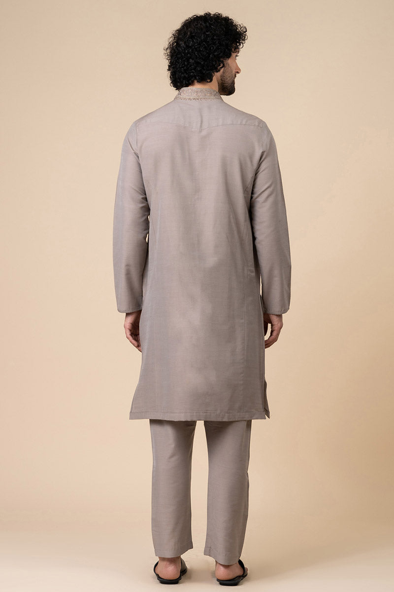 Medium Grey Kurta Set With Elaborated Resham Work