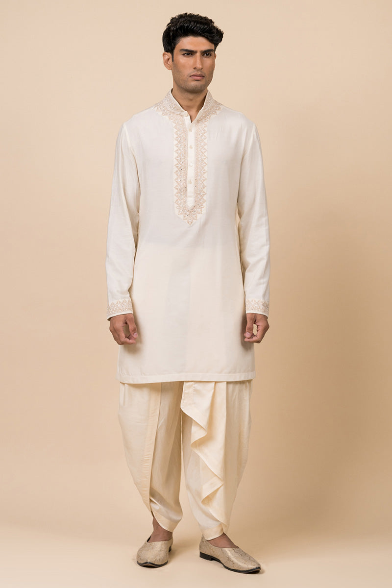 Ivory Kurta Set With Swarovski Detailing