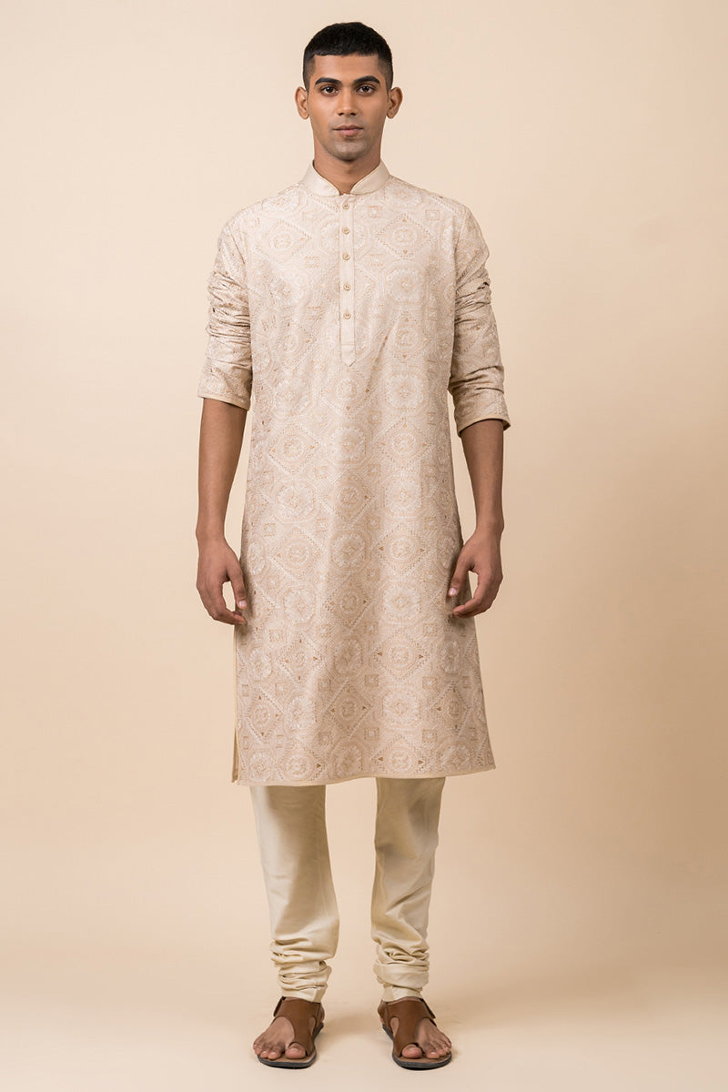 Beige Kurta Set With All Over Aari Work