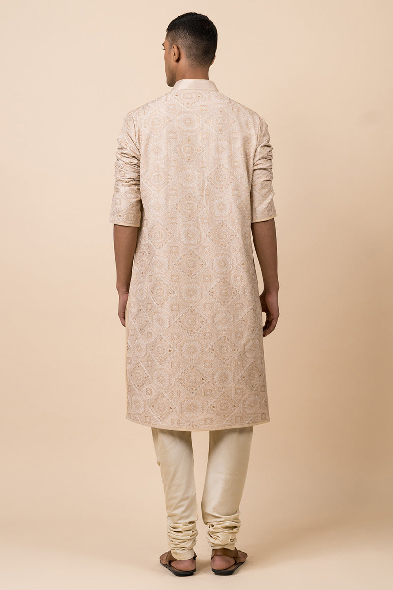 Beige Kurta Set With All Over Aari Work