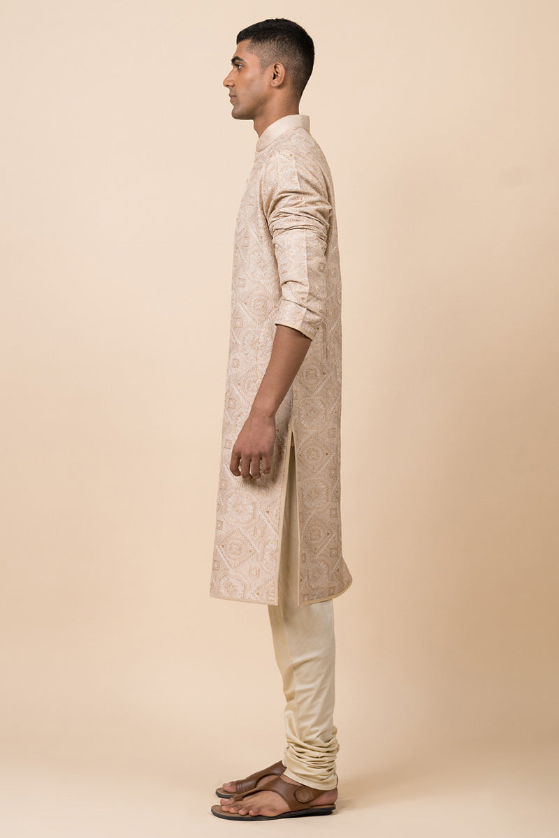 Beige Kurta Set With All Over Aari Work