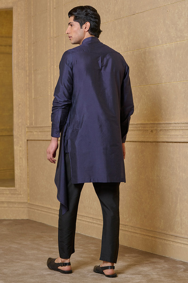 Navy Kurta Set With Drape Panels