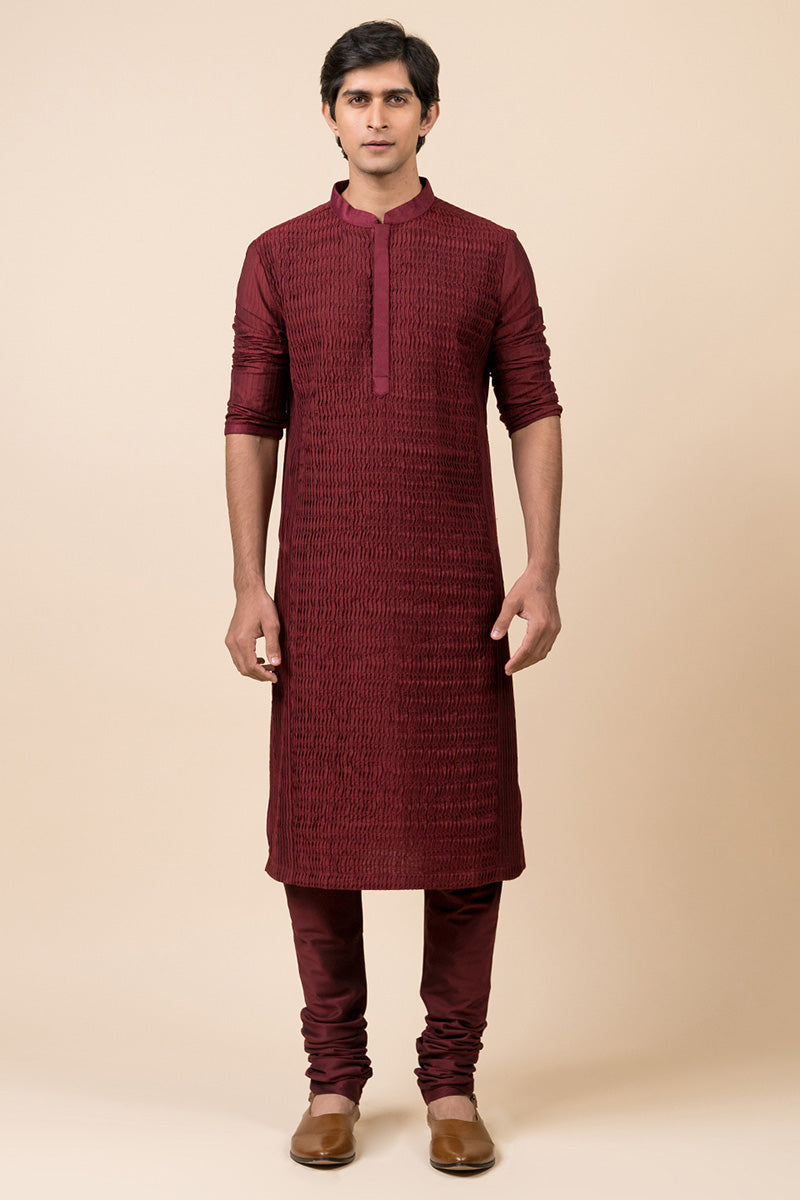 Maroon Kurta Set With Tonal Dori Embroidery