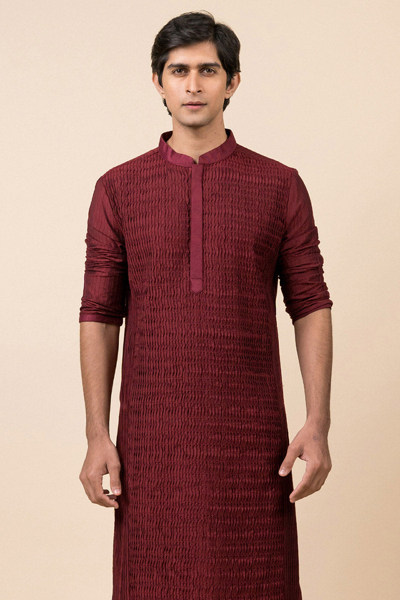 Maroon Kurta Set With Tonal Dori Embroidery