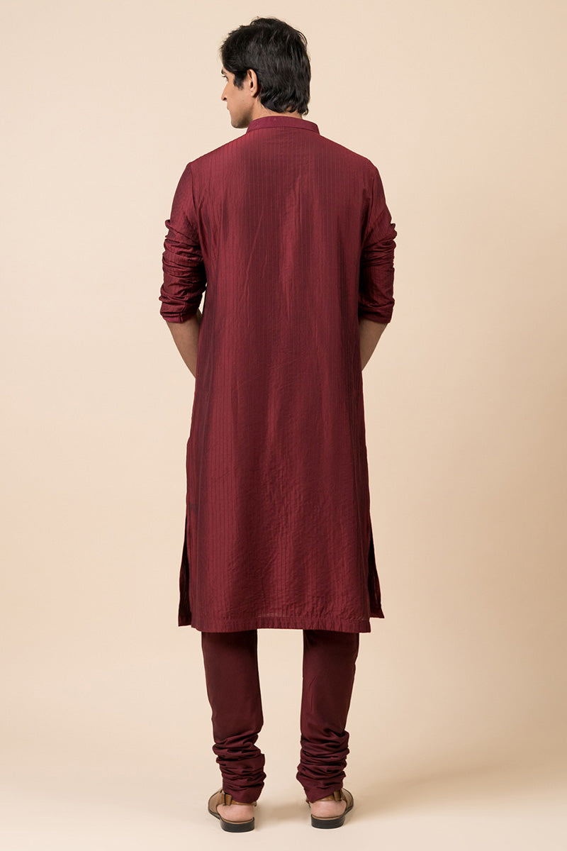 Maroon Kurta Set With Tonal Dori Embroidery