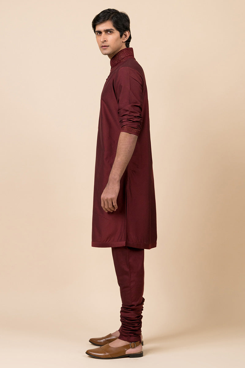 Maroon Kurta Set With Tonal Dori Embroidery