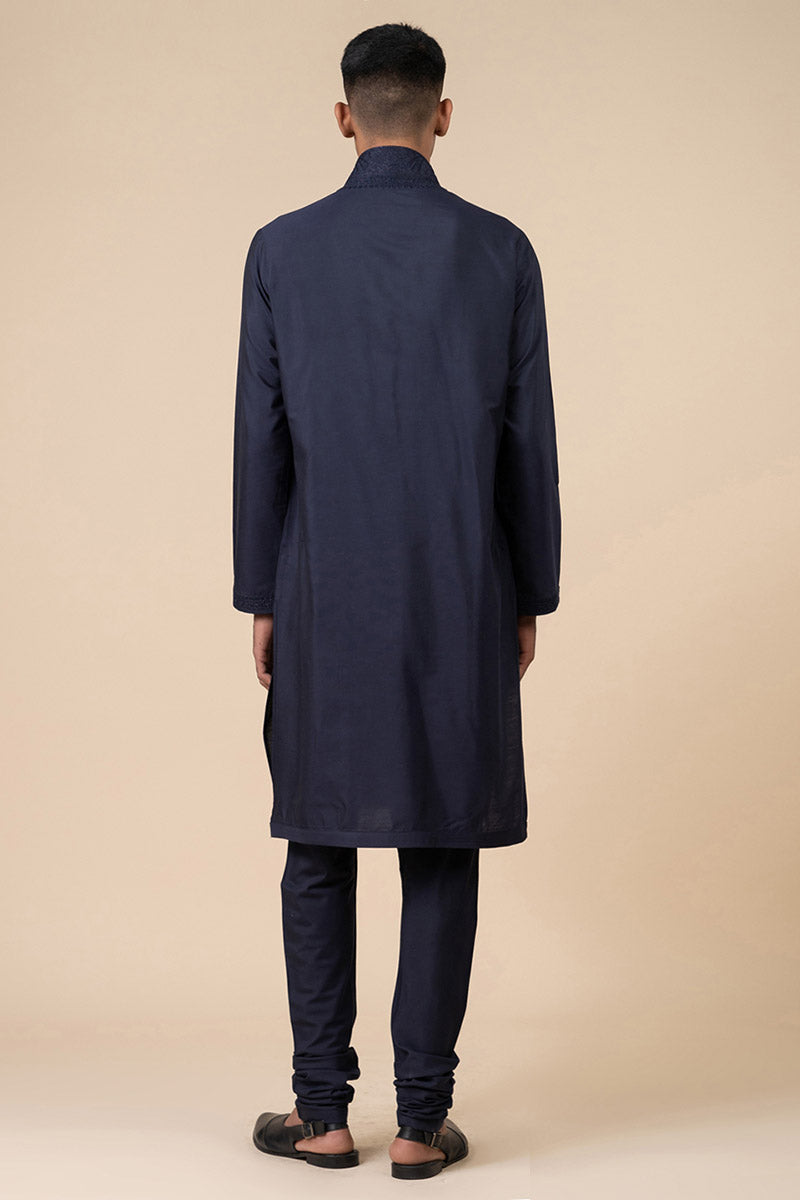 Navy Kurta Set With Tonal Dori Embroidery