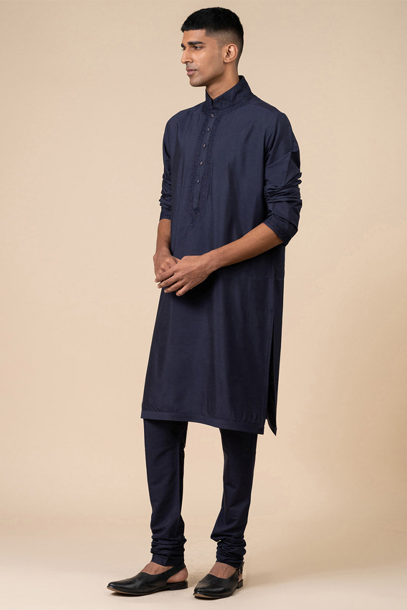 Navy Kurta Set With Tonal Dori Embroidery