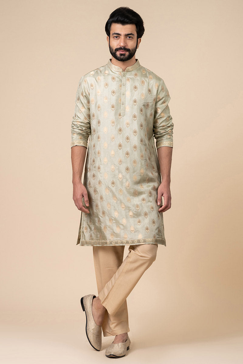 Light Green Woven Zari Jacquard Kurta Set