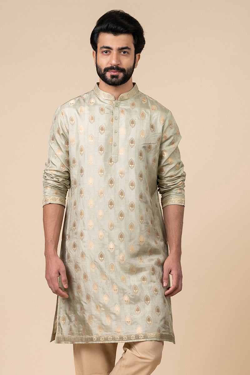 Light Green Woven Zari Jacquard Kurta Set