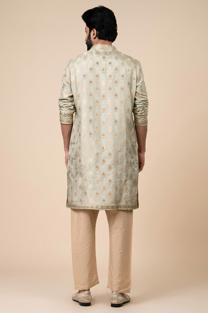 Light Green Woven Zari Jacquard Kurta Set