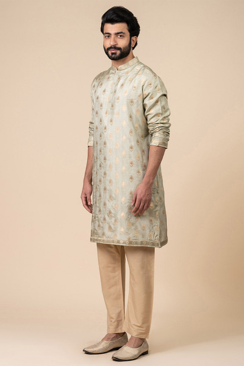 Light Green Woven Zari Jacquard Kurta Set