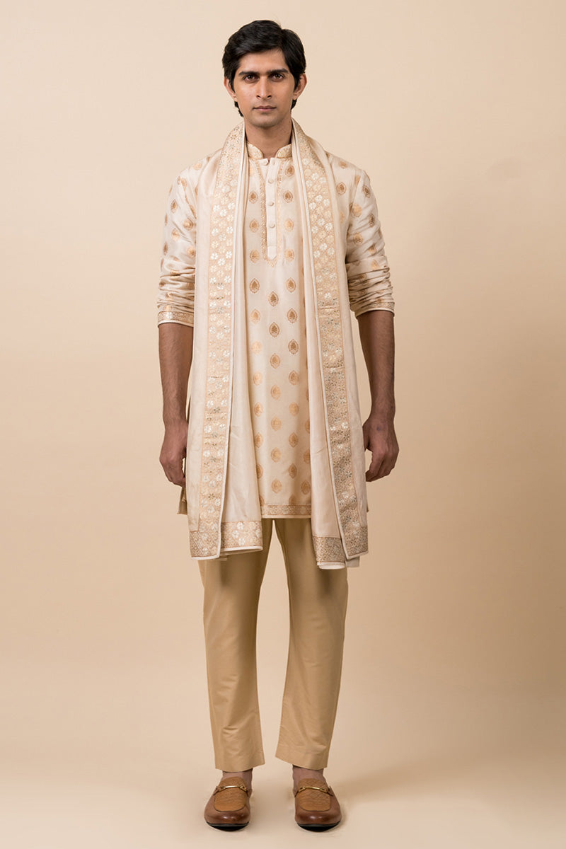 Gold Woven Zari Jacquard Kurta Set