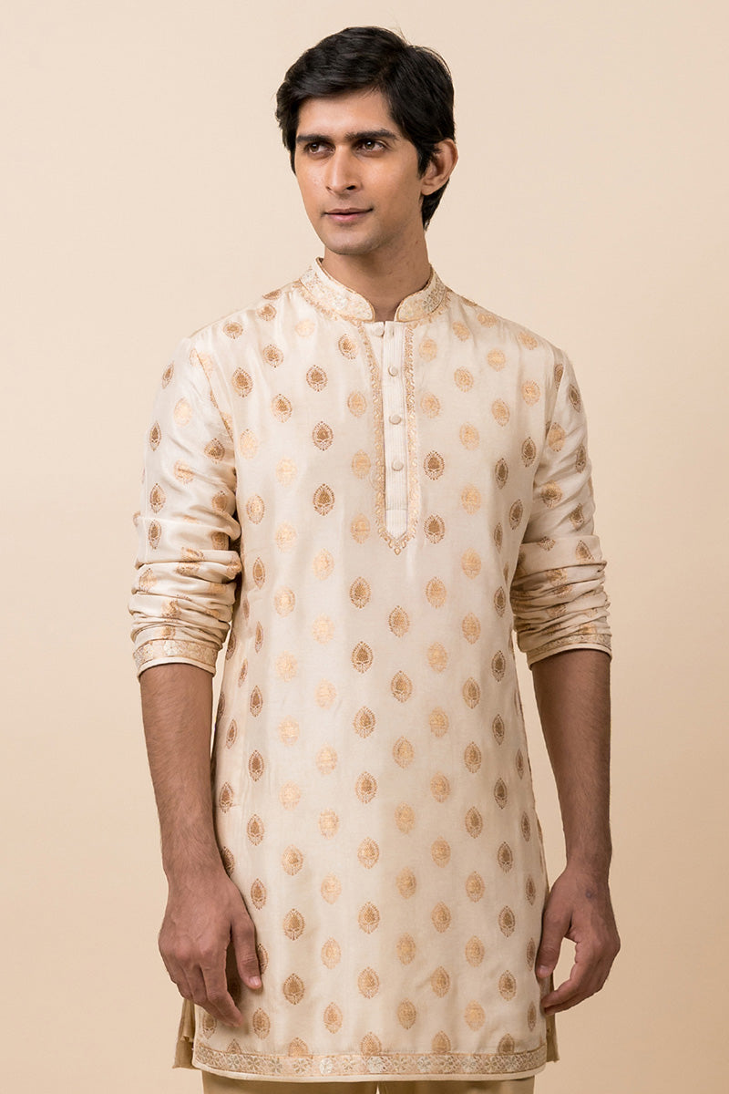 Gold Woven Zari Jacquard Kurta Set