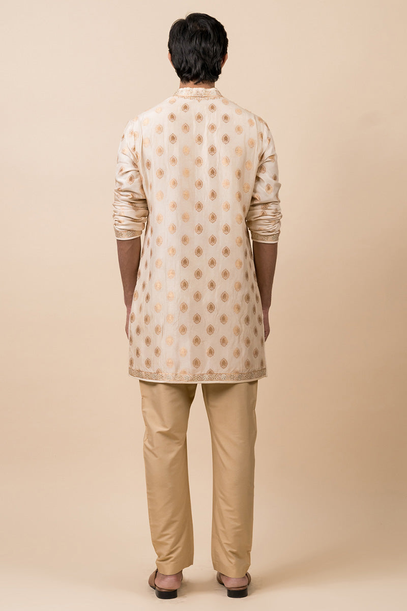 Gold Woven Zari Jacquard Kurta Set