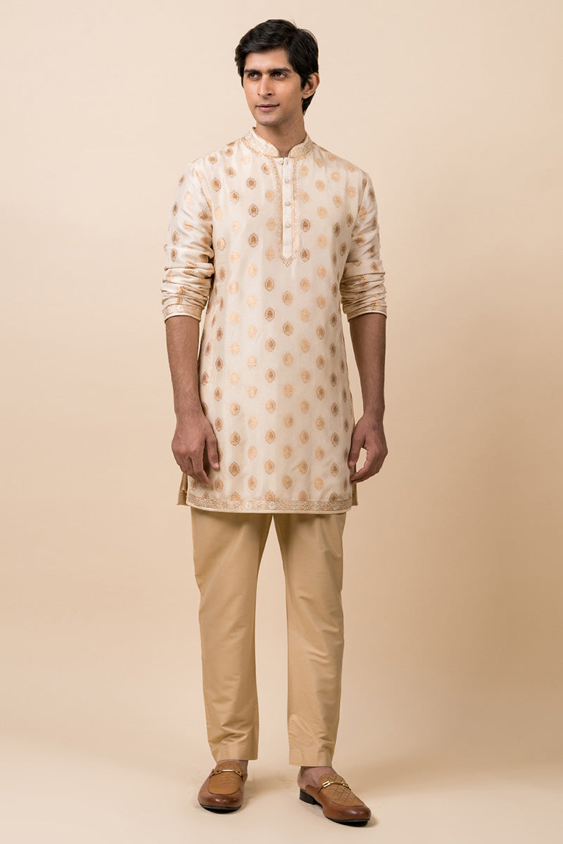 Gold Woven Zari Jacquard Kurta Set