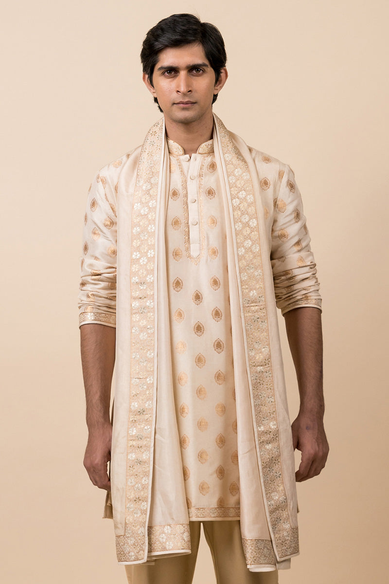 Gold Woven Zari Jacquard Kurta Set