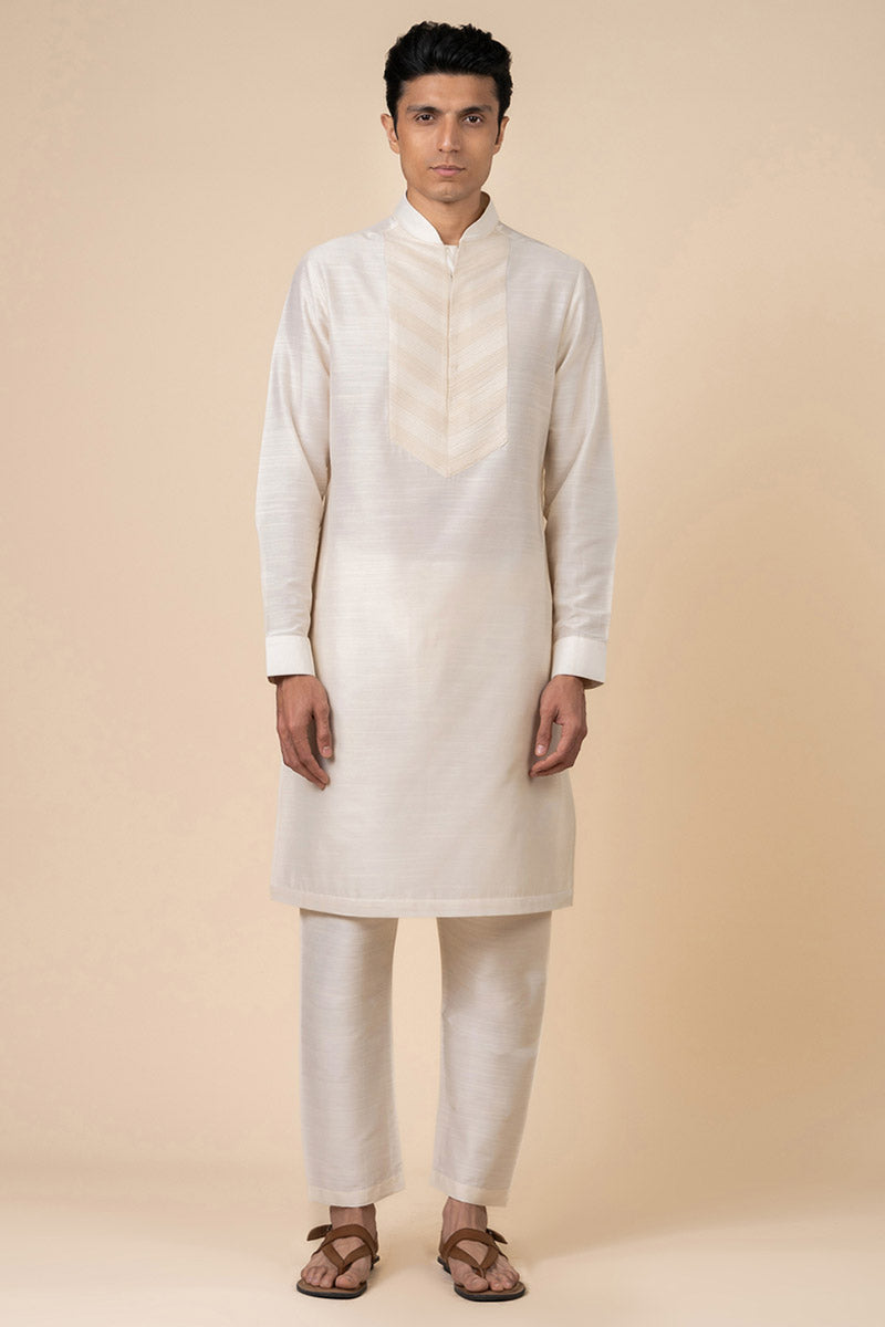 Ivory Kurta Set with Pintuck Yoke Detailing